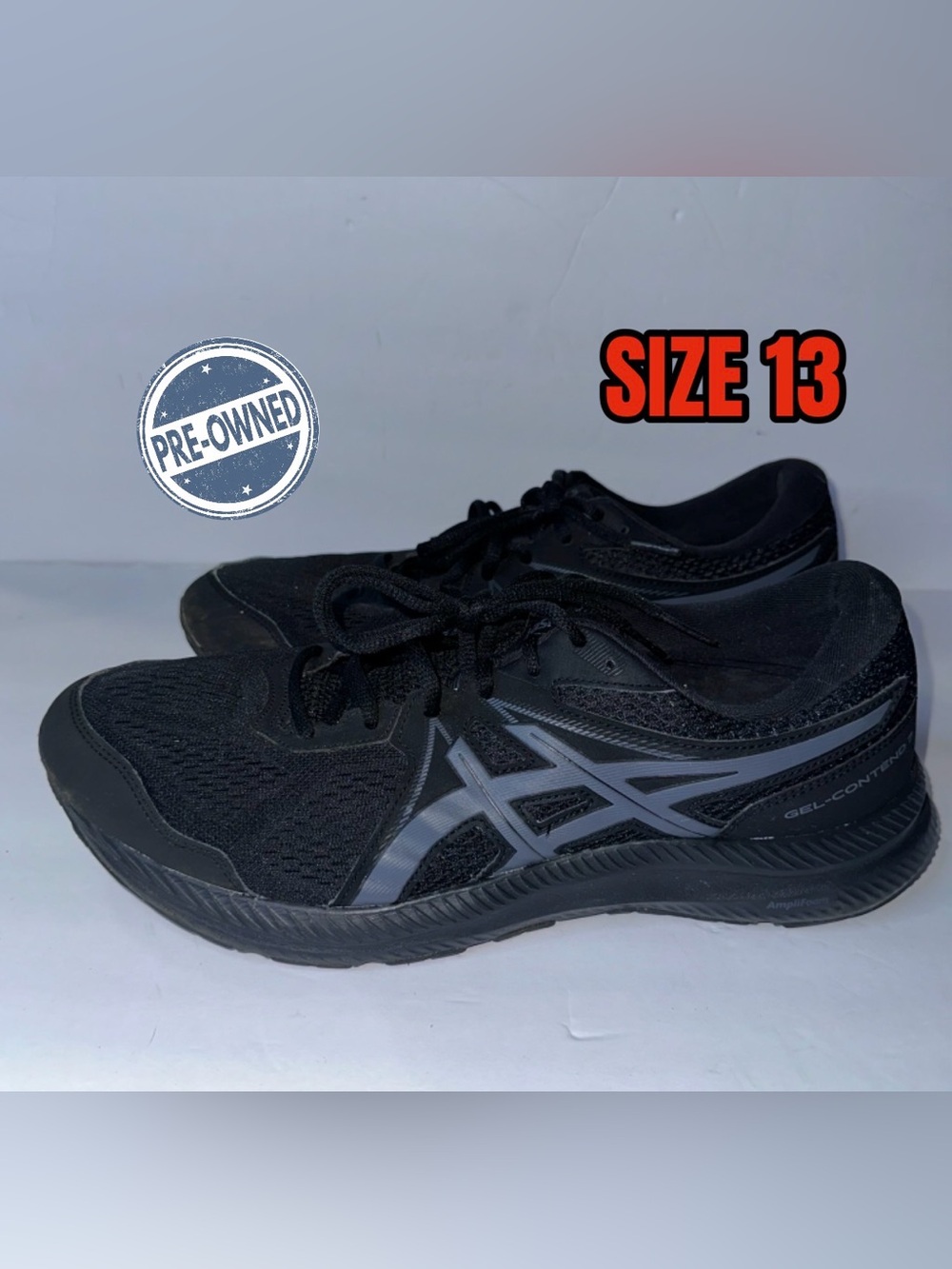 Asics Gel-Contend 7 running shoes in black and carrier grey - Mens Size 13